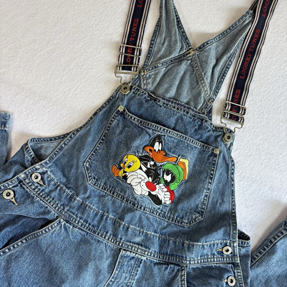 Warner Bros. Studio Looney Tunes Vintage Blue Denim Overalls Adult Size L Y2K